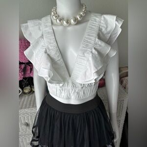 Abercrombie & Fitch 60% Cotton blend Crop Top - Ruffled in white color Size S